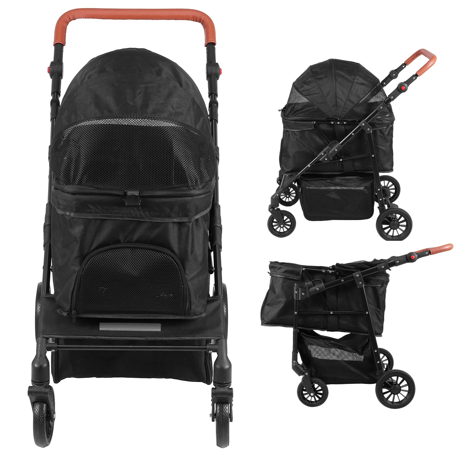 Smooth-Ride Dog Stroller Removable Cushion & Reflective Strips Foldable Travel Jogger Adjustable Handle for Small & Medium Dogs