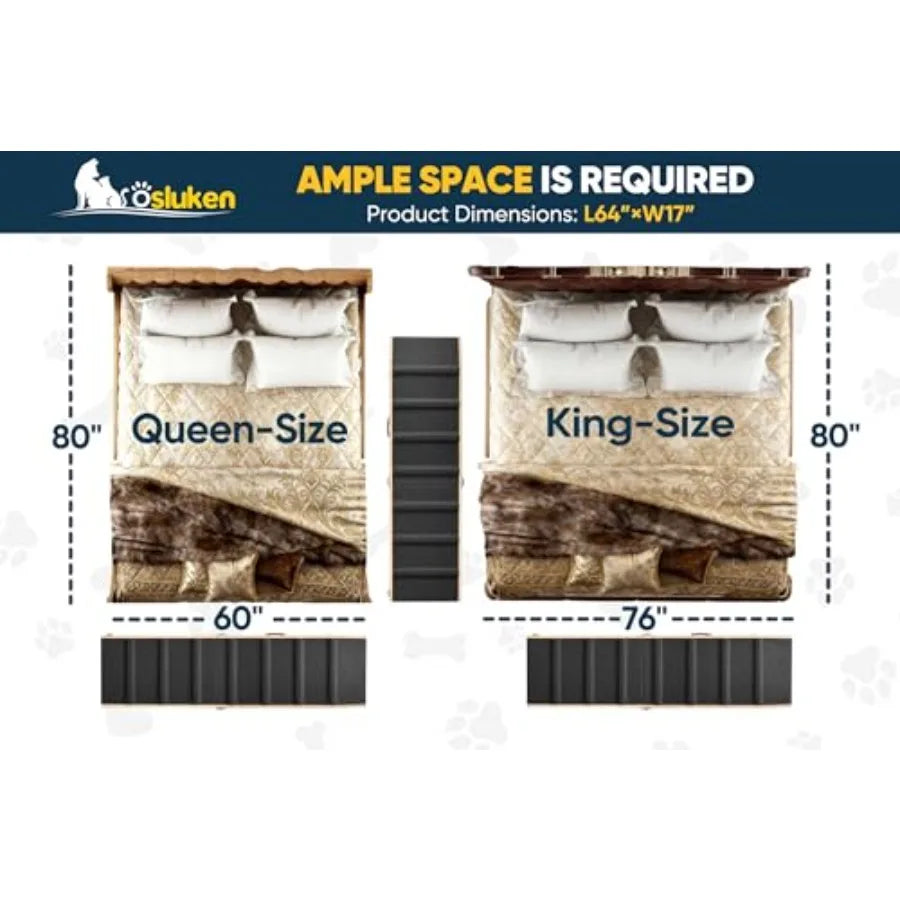 Foldable Dog Ramp for Bed L64 W17 Wood Black High Traction Pet Ramp for Small Large Dogs Cats Adjustable 6 Heights 24 to 30 Up
