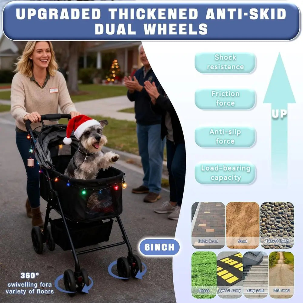 4-in-1 Pet Stroller for Small to Medium Dogs and Cats, Detachable Carrier, Up to 55 lbs, Easy Folding, Breathable Mesh, Gray