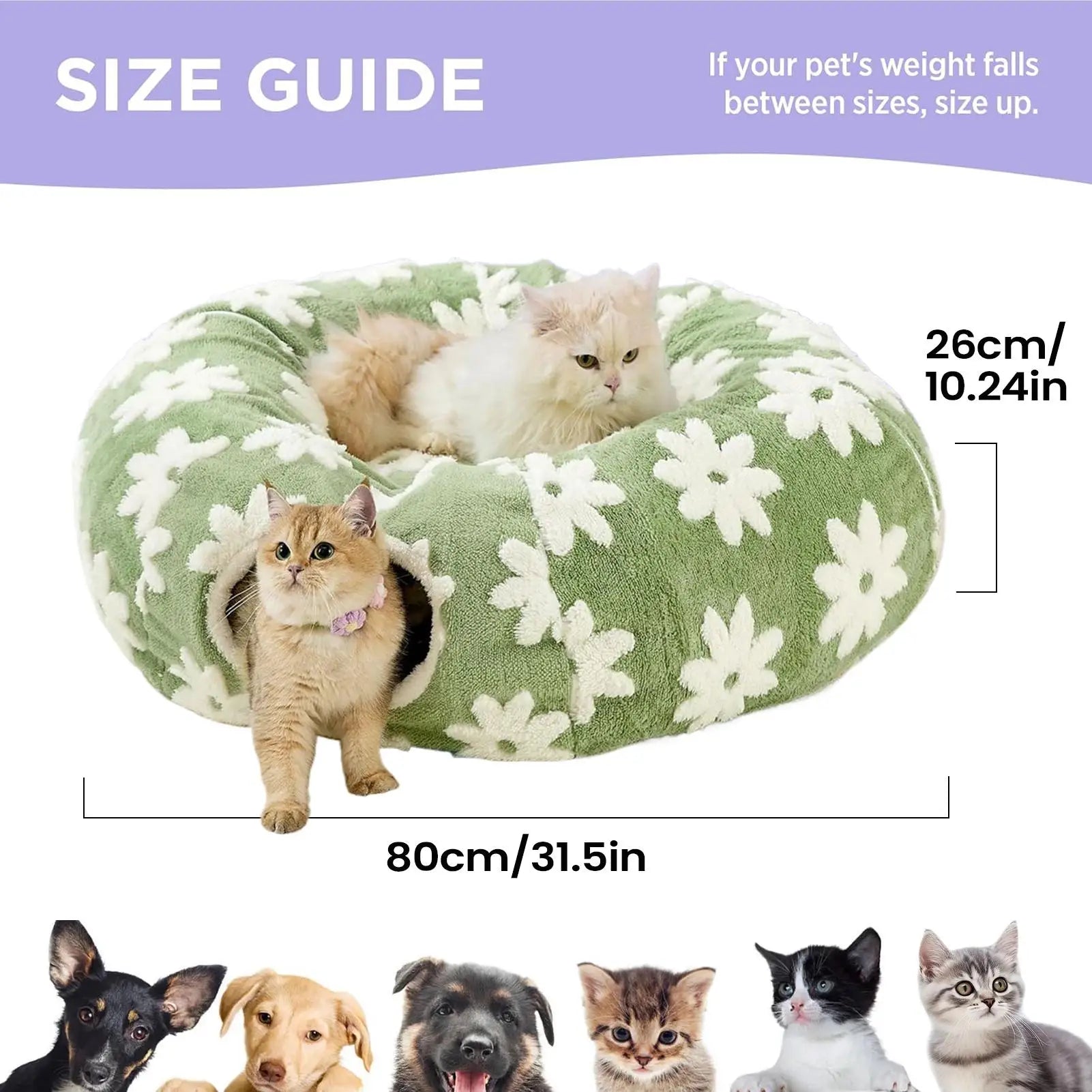 Cat Bed Tunnel Washable Soft Plush Cave With Ball Flower Design Interactive Cat Donut Tunnel For Crawling Scratching Teething