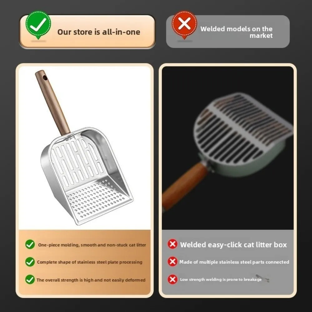 Durable Wooden Handle Cat Litter Scoop Waste Removal Easy Clean Tofu Sand Scoop Stainless Steel Pet Waste Shovel