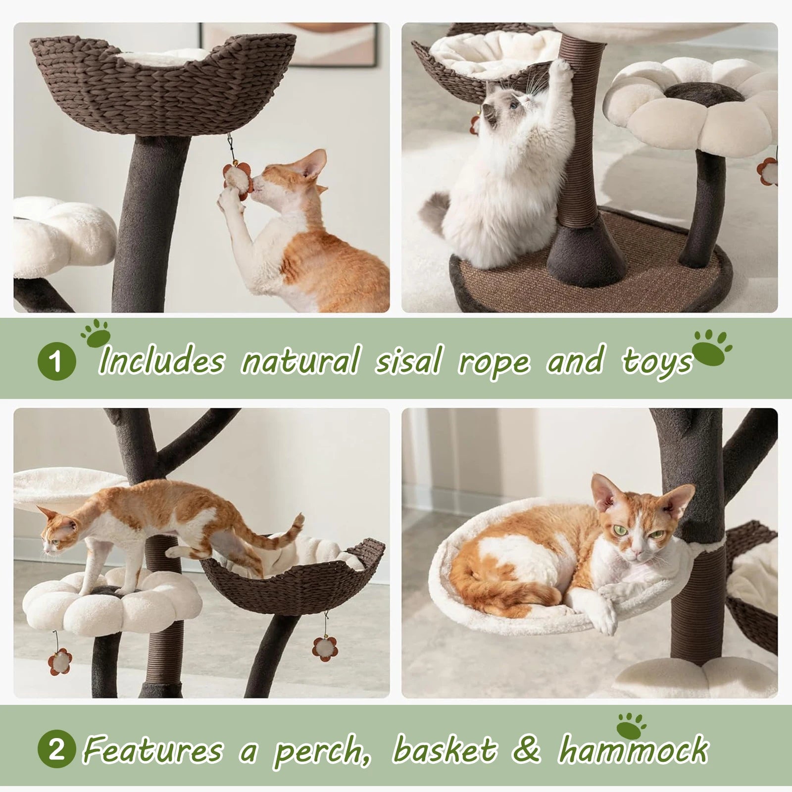 59In Handwoven Cat Tower Baskets with Scratching Posts Unique Nest Jumping Platform Dtachable for Large & Multi-Cat Homes