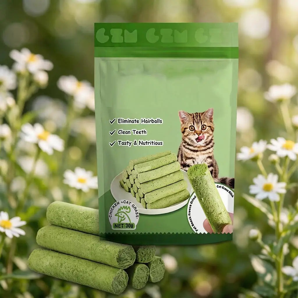 6-60Pcs/set Cat Grass Teeth Stick Cat Hugs and Meows Teeth Stick Cat Teeth Cleaning Hairball Removal Cat Grass Teething Sticks