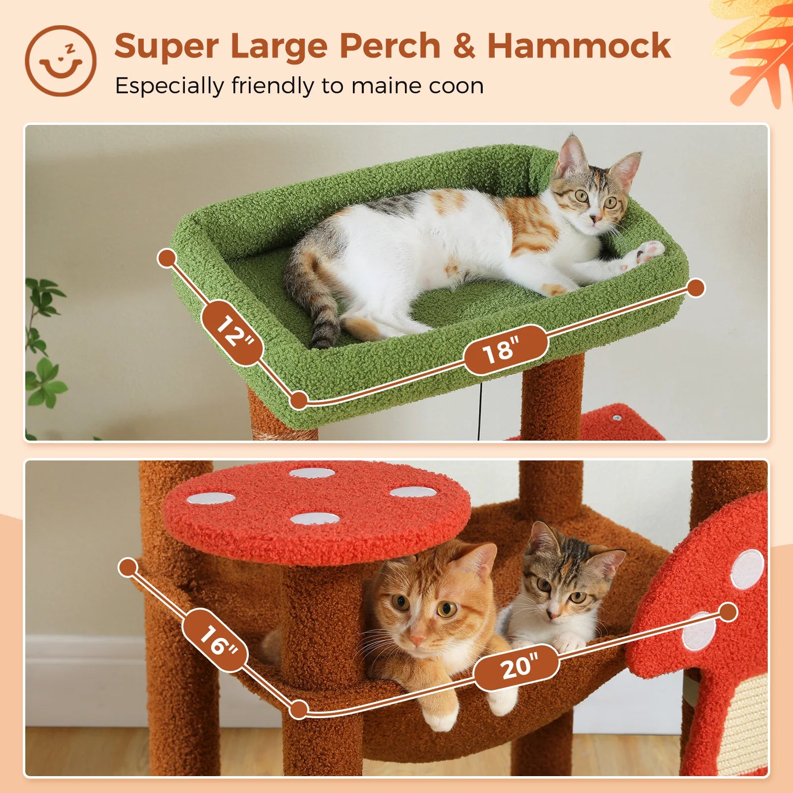 Multi-Level Cat Tree with Scratching Posts Removable Scratcher Large Condo Hammock Mushroom Cat Tower for Indoor Cat Toys