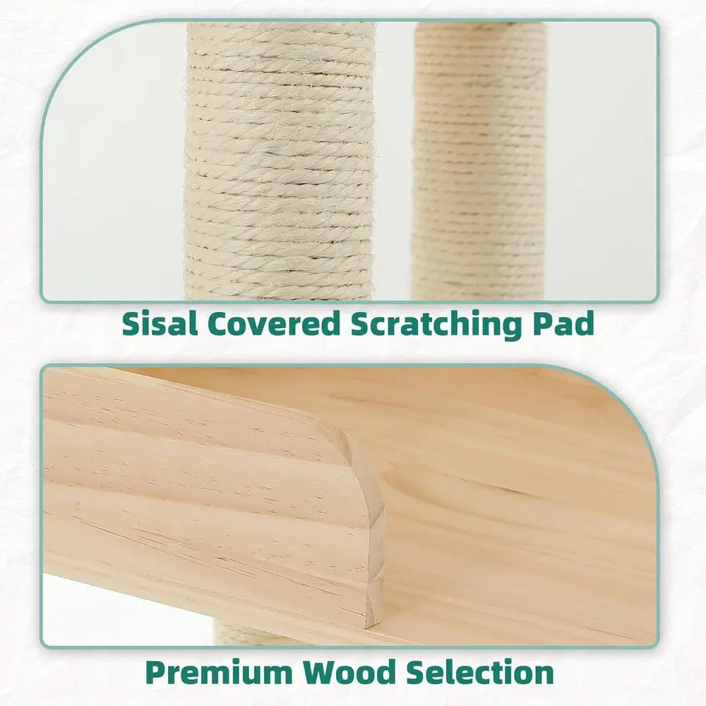 60.2 High Self-Cleaning Litter Box Cat Tree, Multi-Level Wooden Cat Tower with Scratching Post, House, Burlywood