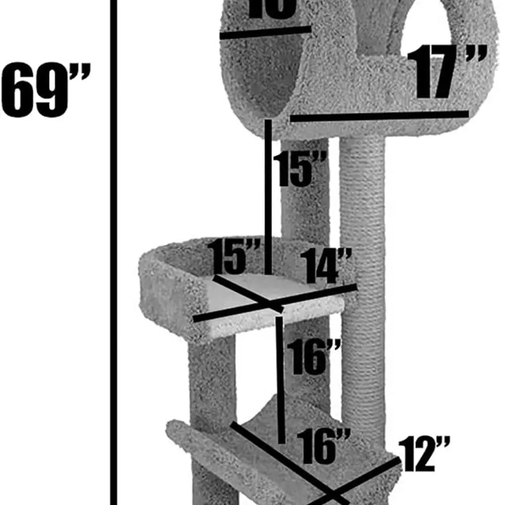 Gray Wooden Cat Tower - 140003, Premium Cat Condo Climbing Center