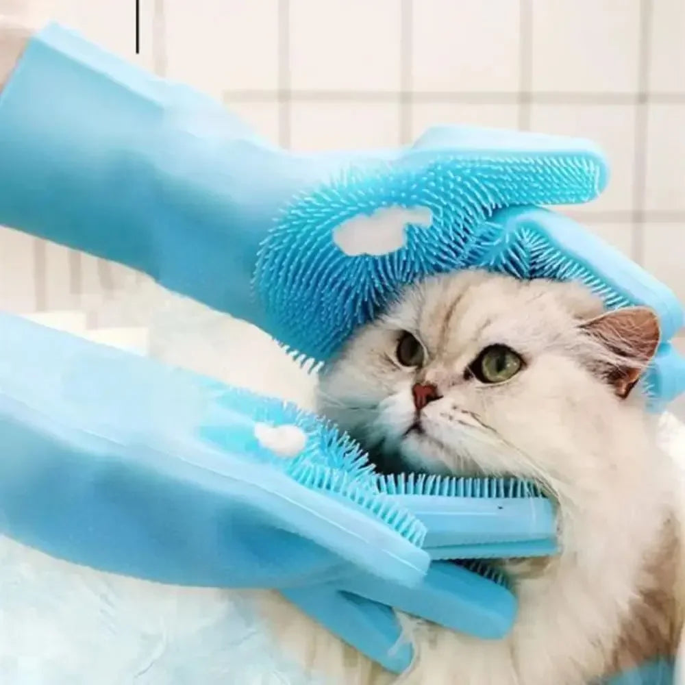 Pet Cleaning Gloves Bath Massage Hair Removal Gloves Silicone Hair Removal Comfortable Clean Anti-Bite Gloves Dog Bath Gloves