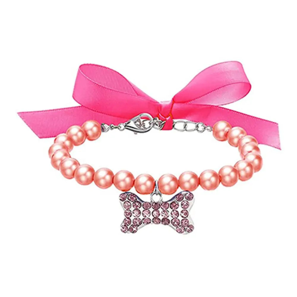 Cute Small Pet Bow Collar Cat Accessories Bone Pendant Cat Collars Pet Pearl  Kitten Tie