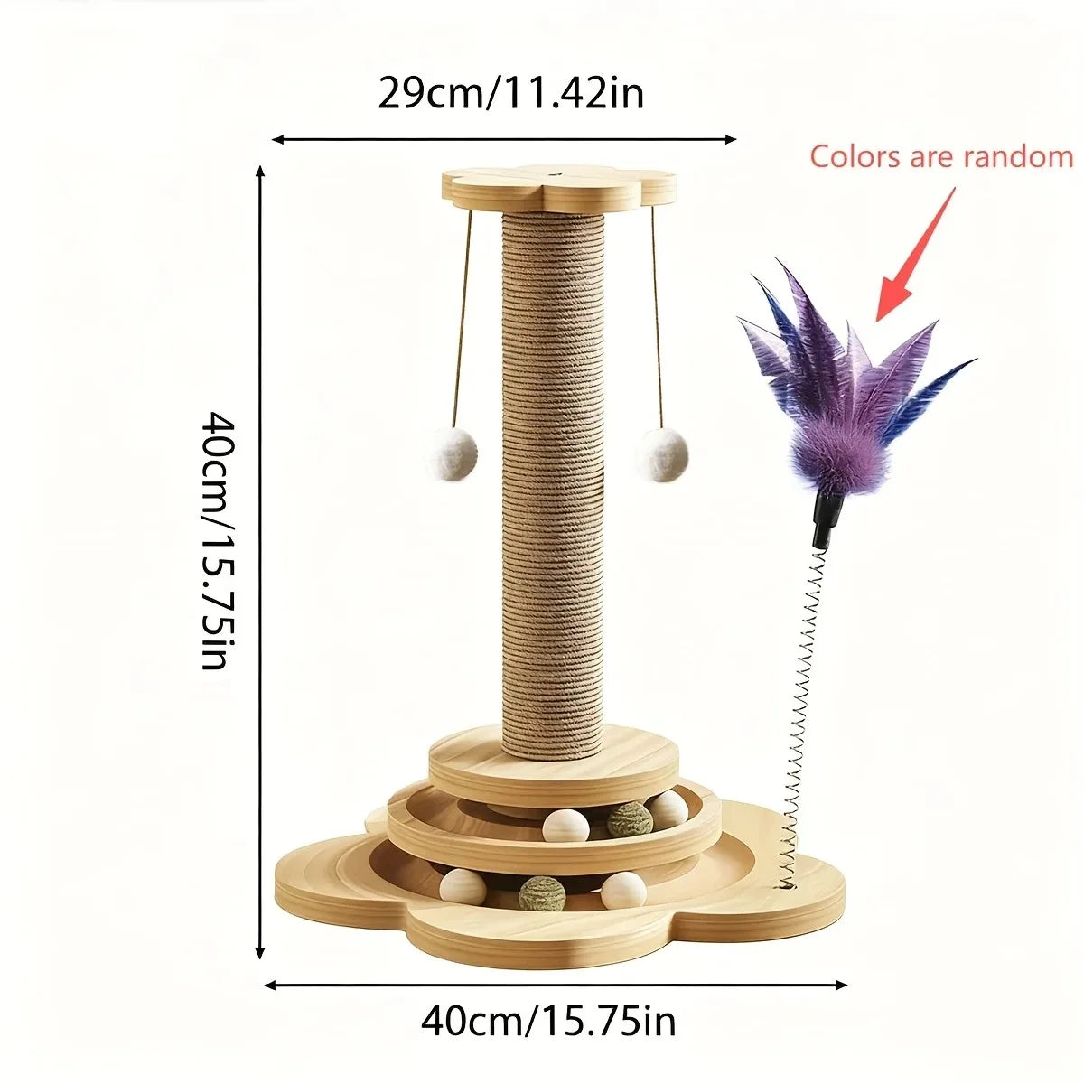 Wall-Mounted Cat Scratcher 4-in-1 – Sisal Post, Teaser Wand, Ball & Turntable for Active Cats