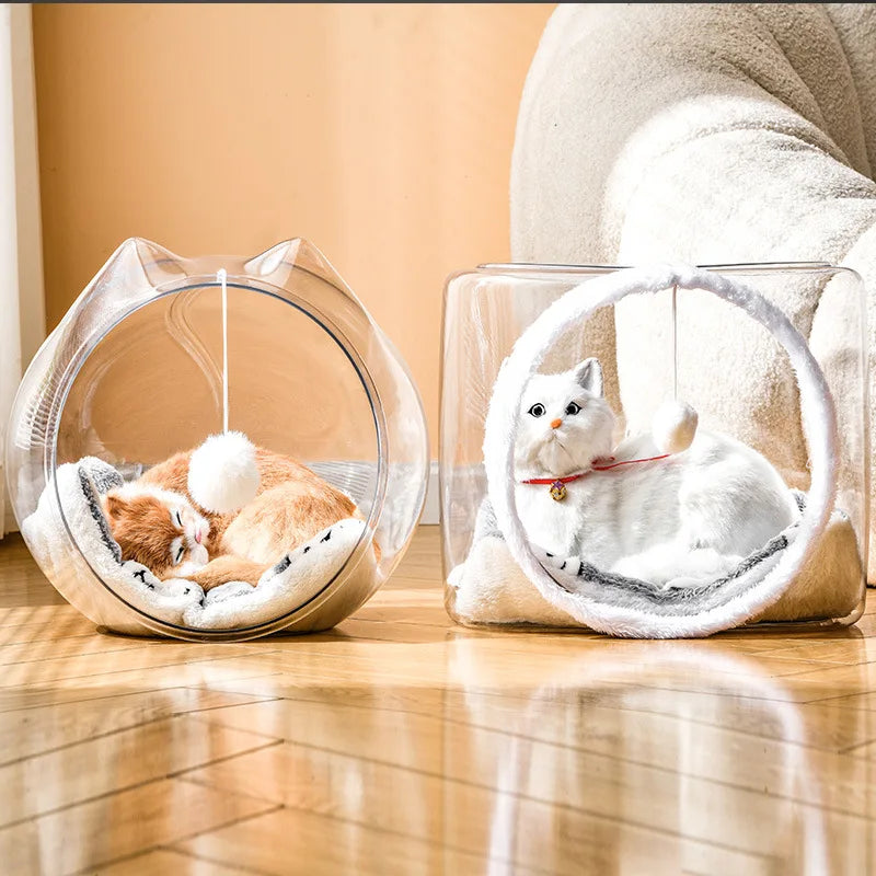 Semi-enclosed Breathable Cat Nest Space Capsule Plastic All-season Teases Cat Ball Carrier Transparent Villa Pet Furniture