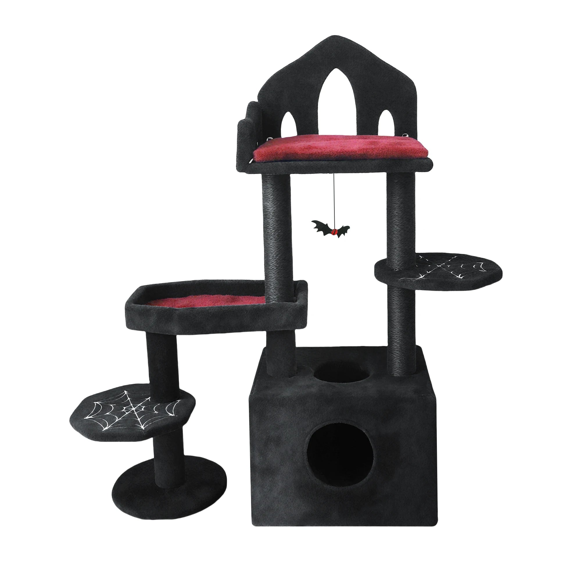 ‌Spooky Black Gothic Cat Tree Tower – 58" Multi-Level with Scratching Posts, Hammock & Interactive Toy for Indoor Cats