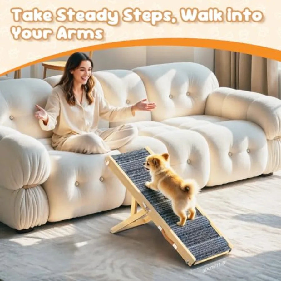 Foldable Dog Ramp for Small Dogs on Couch Low Bed 4 Adjustable Heights from 13 to 21 Stable Non-Slip Wooden Pet Steps Portable