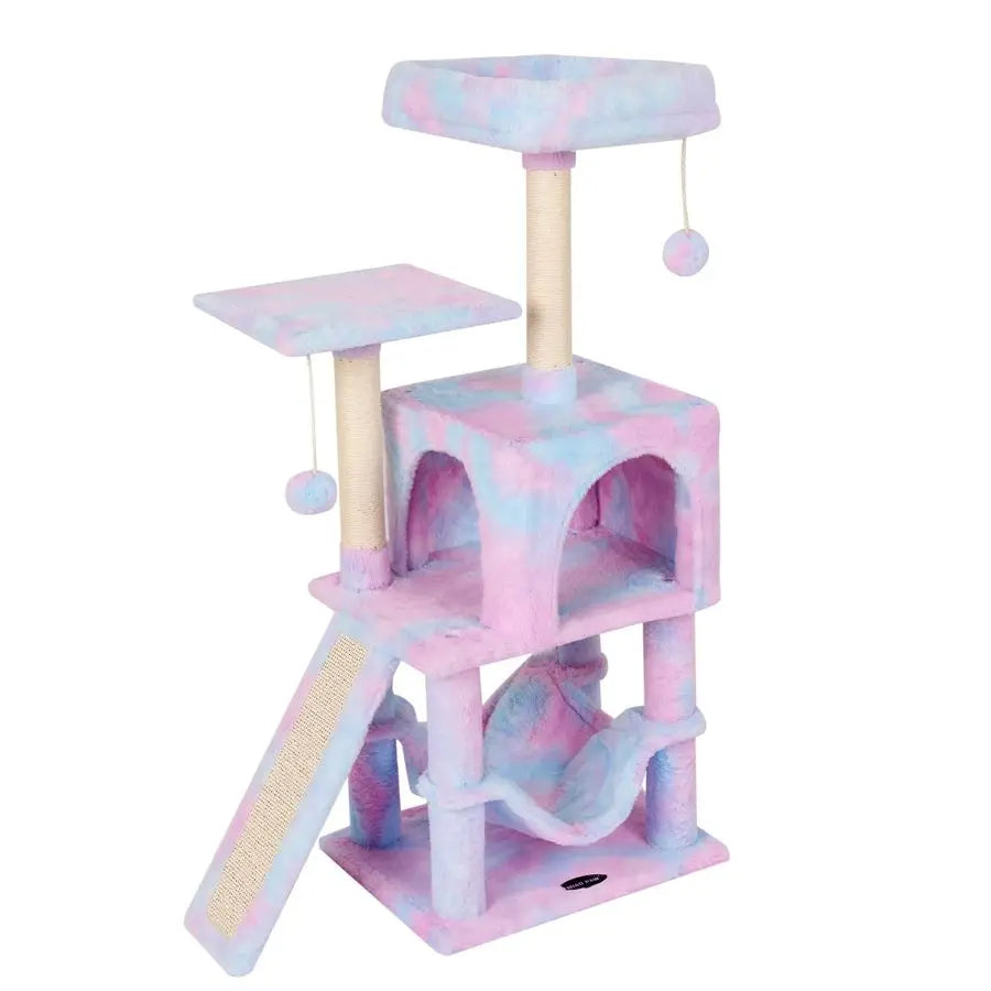 PAW Rainbow Cute Cat Tree for Indoor Cat Tower with Scratching Post Modern Activity House Hammock Hanging Ball Condo with Board
