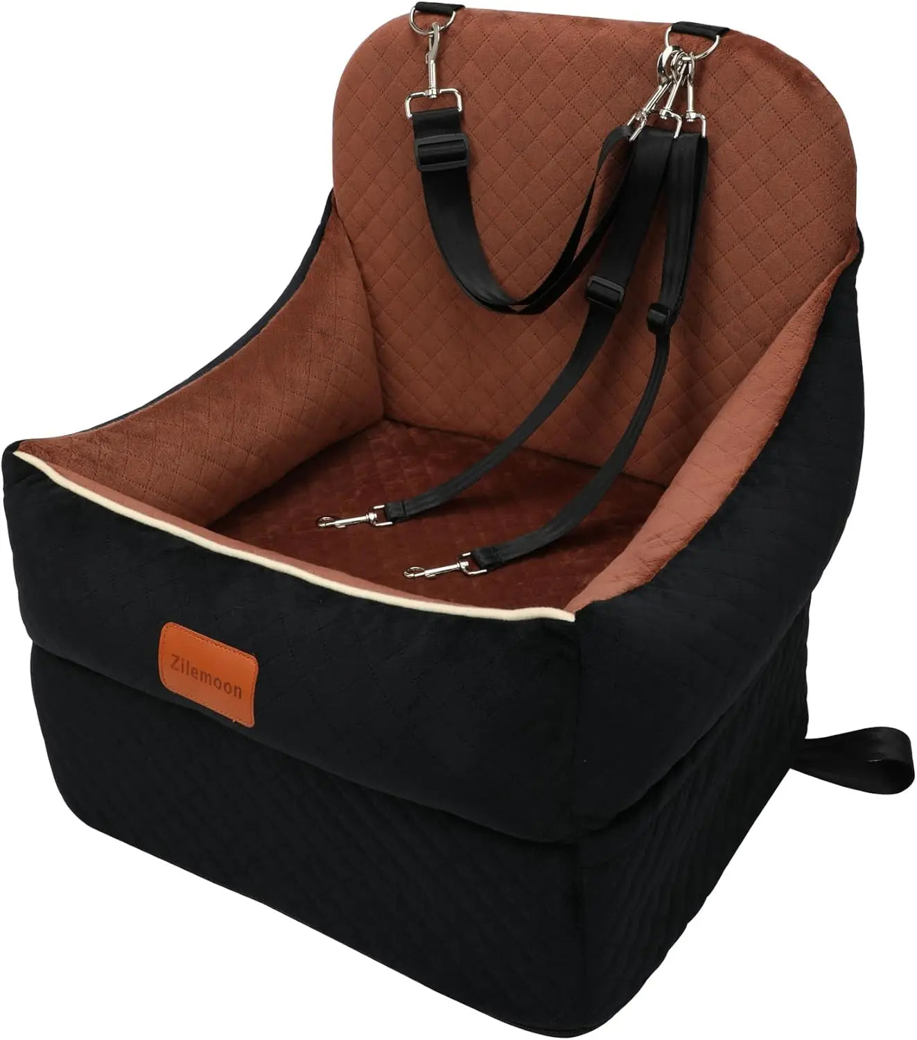 Car Dog Booster Seat for Small Pets up to 35 lbs, 7 Inches Elevated with Safety Leashes and Storage Pockets