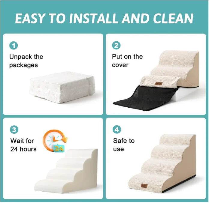 Dog Ramp for Small Dogs, Portable Pet Stairs for High Bed Couch Car, Non-Slip Dog Steps Ladder