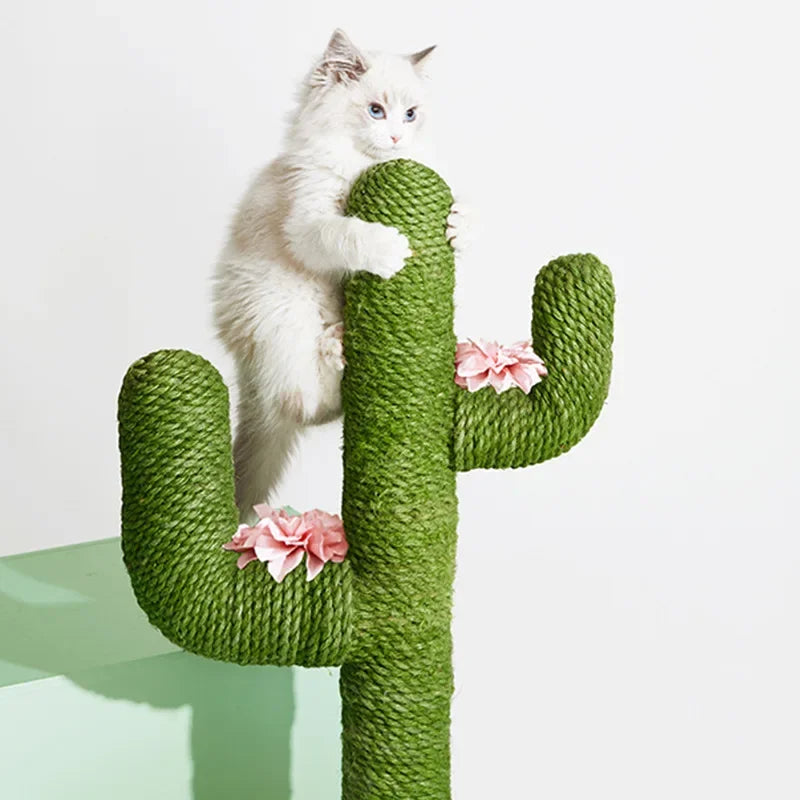 Cute Cactus Shape Cat Tower Vertical Durable Cat Scratcher with Sisal Ball