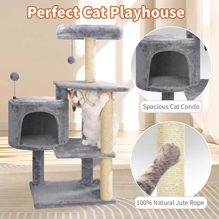 Manufacturer Custom Luxury High Quality Modern Cat Tree Tower Condo Creative Scratching Post Gray Plush Cat Tree House