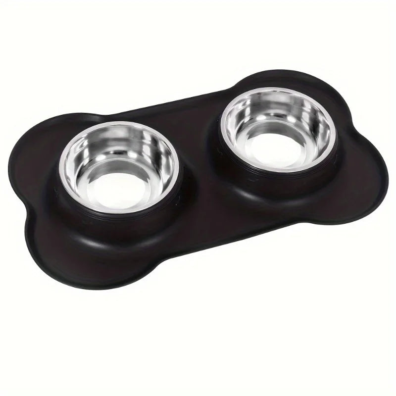 1PC Stainless Steel Bone Shaped Silicone Pet Dog Feeding Mat With Easy To Clean, Prevents Messy Food And Water Bowl