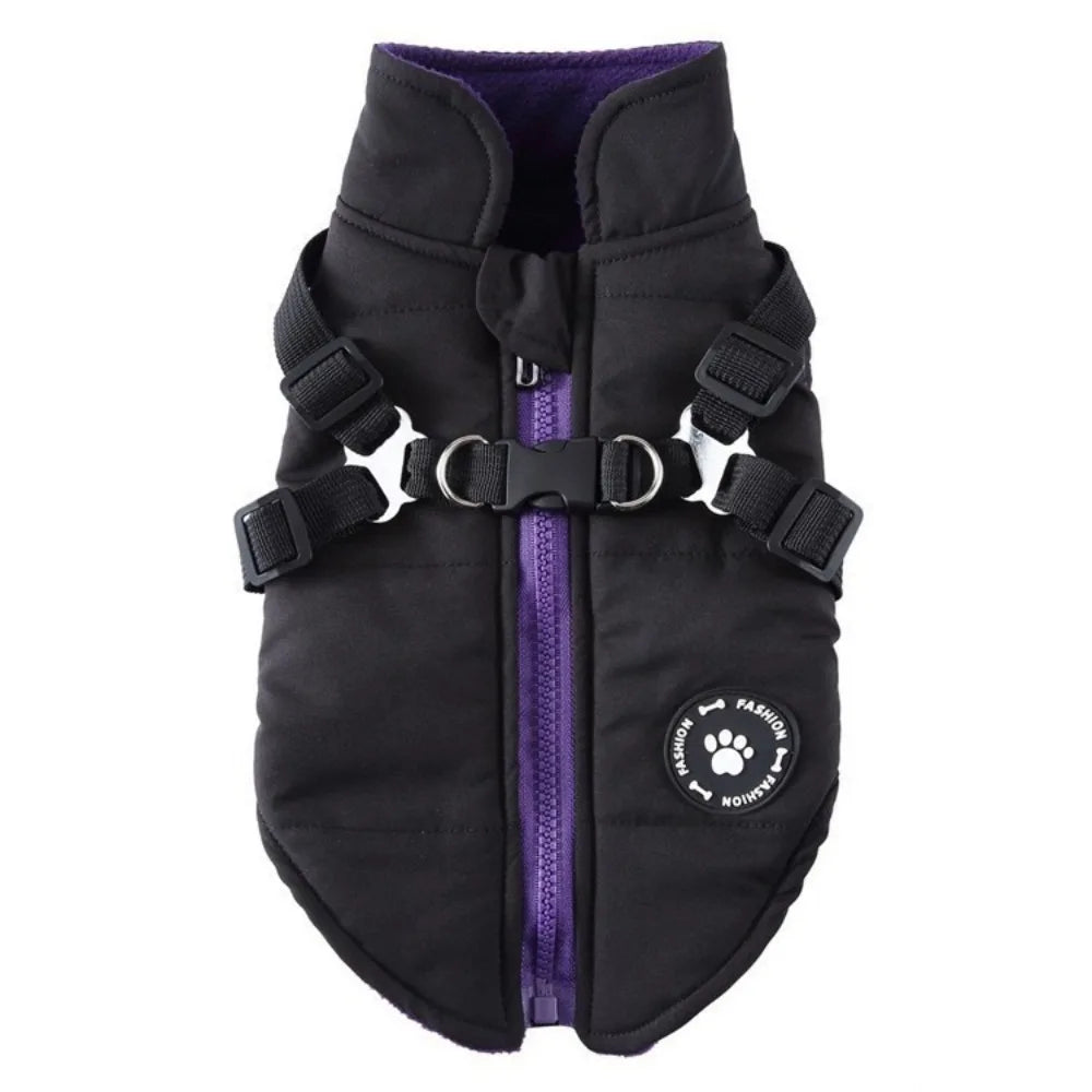 Waterproof Adjustable Dogs Down Clothes Warm Windproof Dog Coat with Harness Soft Dog Jacket for Dogs Cats