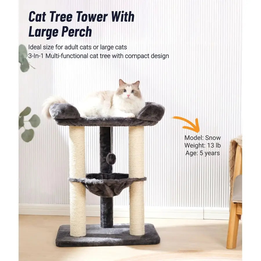 N Pets 28 Cat Tree Tower for Indoor Cats, Tall Cat Scratching Post with Large Bed for Maine Coon Big Cats, Sisal Cat Scratcher w