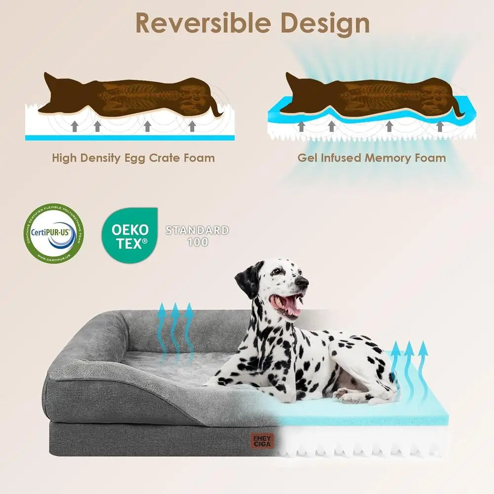 Memory Foam XL Dog Bed for XLarge Sized, Extra Large Orthopedic Dog Sofa with Sides and Waterproof Liner, Washable Bolster Pet B