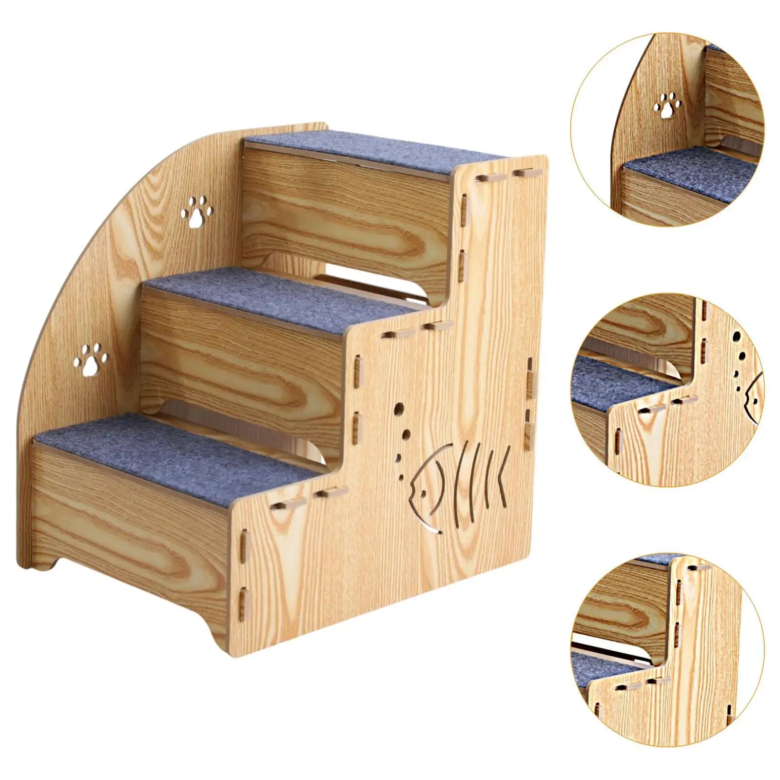 Wood Dog Stair Ladder 3 Steps Nonslip Supplies Dog Climbing Ladder Cat Stairs Pet Stairs Steps for Older Cats Indoor Car Bed