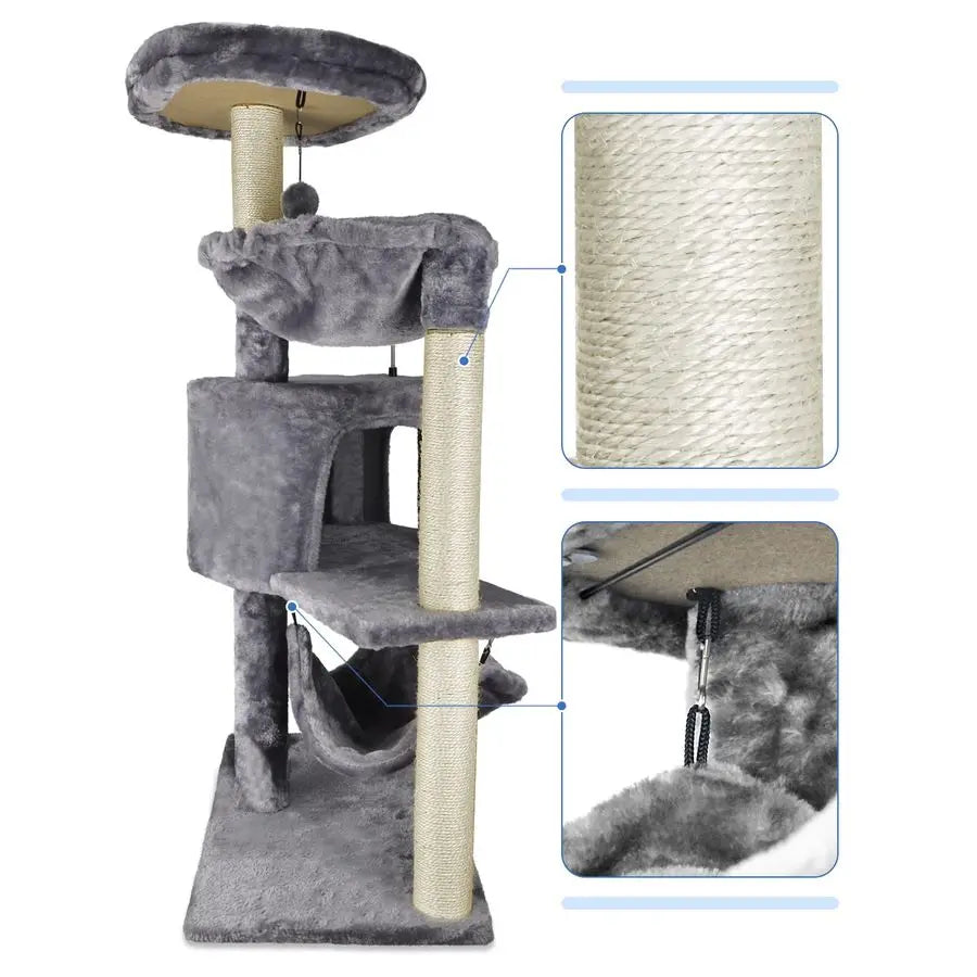 Cat Tree with Cat Condo and Big Hammock, Grey