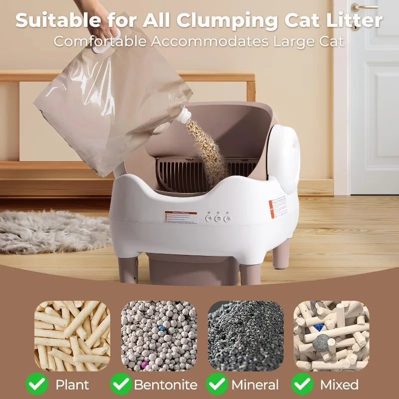 10L Self Cleaning Open-Top Automatic Cat Litter Box with APP Control, Odor-Free Waste Disposal Includes Trash Bags,