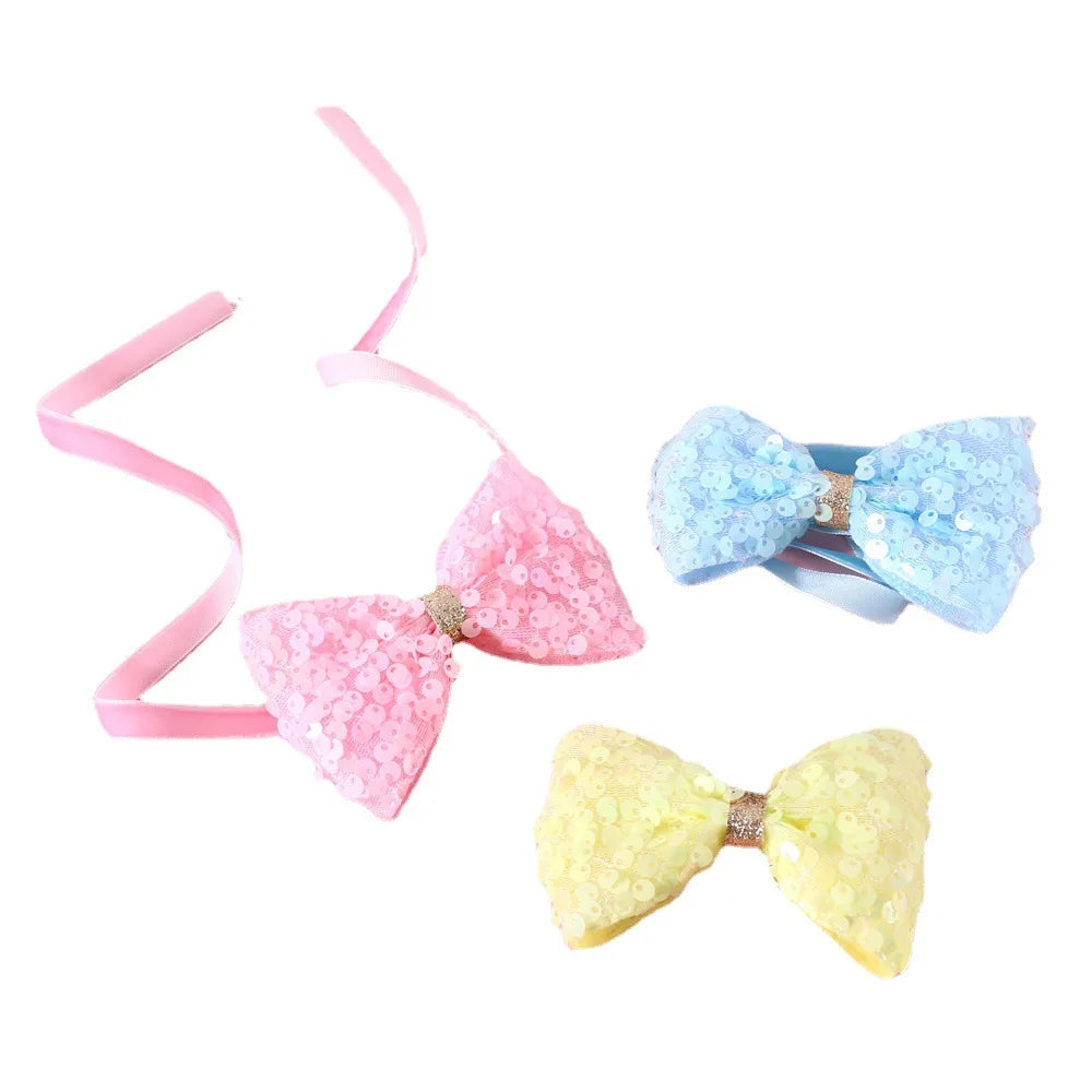 Pet Cat Dog Teddy Sequin Tie Collar Floral Lace Birthday Hat Headwear Set Puppy Accessories for Small Dogs