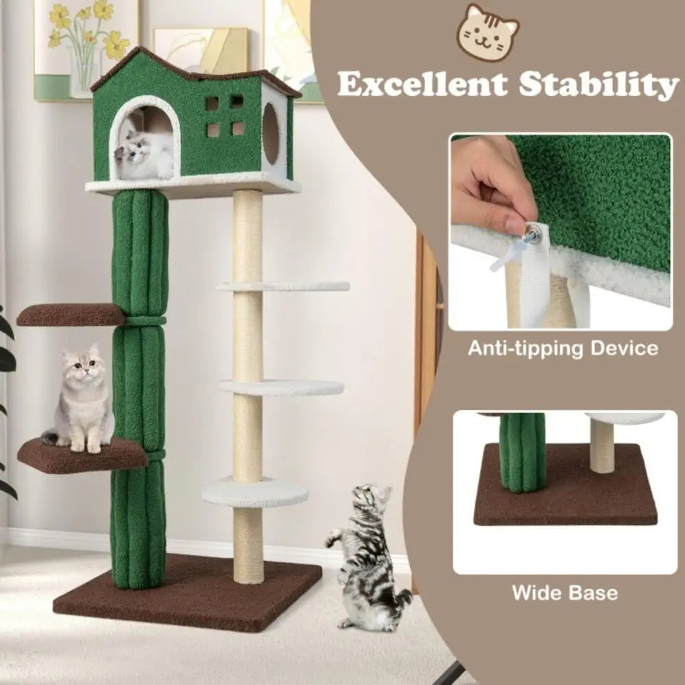 Multi-Level Cat Climbing Tower with Plush Perches, Cozy Condo, Cushions, and Toys for Indoor Cats