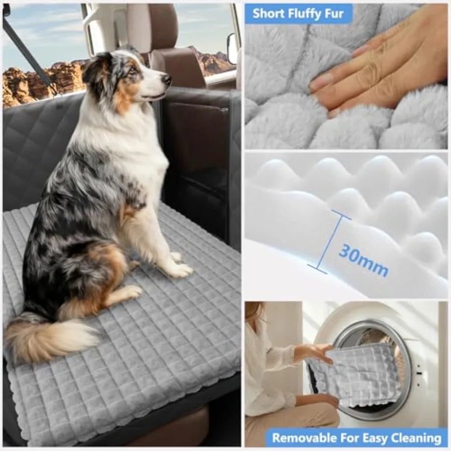 Truck Back Seat Extender for Dogs with Thick Egg Crate Foam Fuzzy Blanket Bed Mat Soft Pet Car Seat Covers Sturdy Backseat Truc