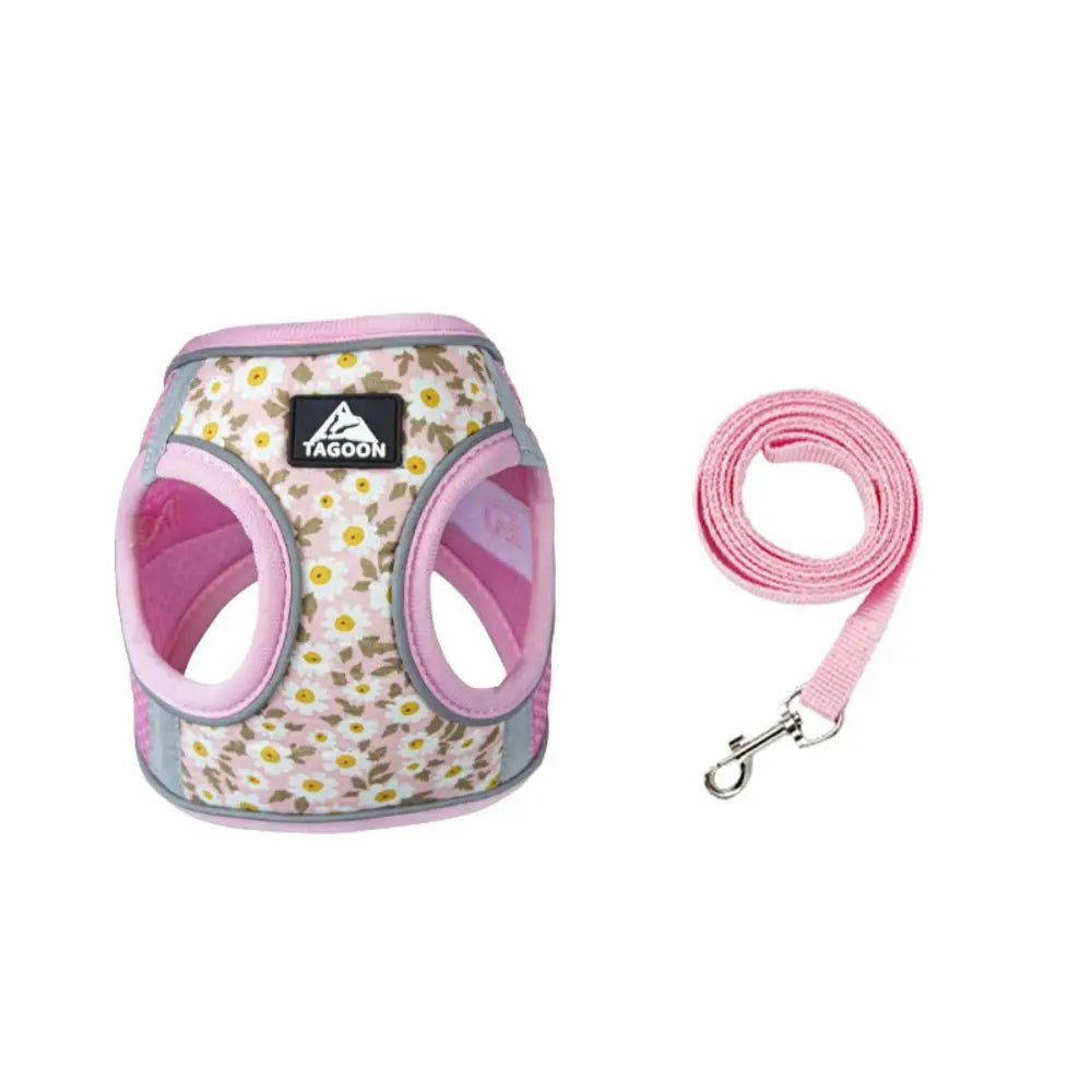 Cat Accessories Floral Pet Harness Anti Escape Meash Cat Chest Strap Adjustable No Pull Dog Leash Set Small Dogs