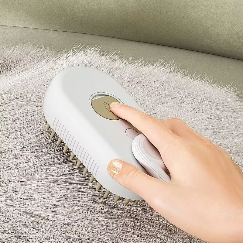 Massage brush with cat and dog spray, steam brush 3 in 1 with button, folding, rotating, floating, used for hair removal