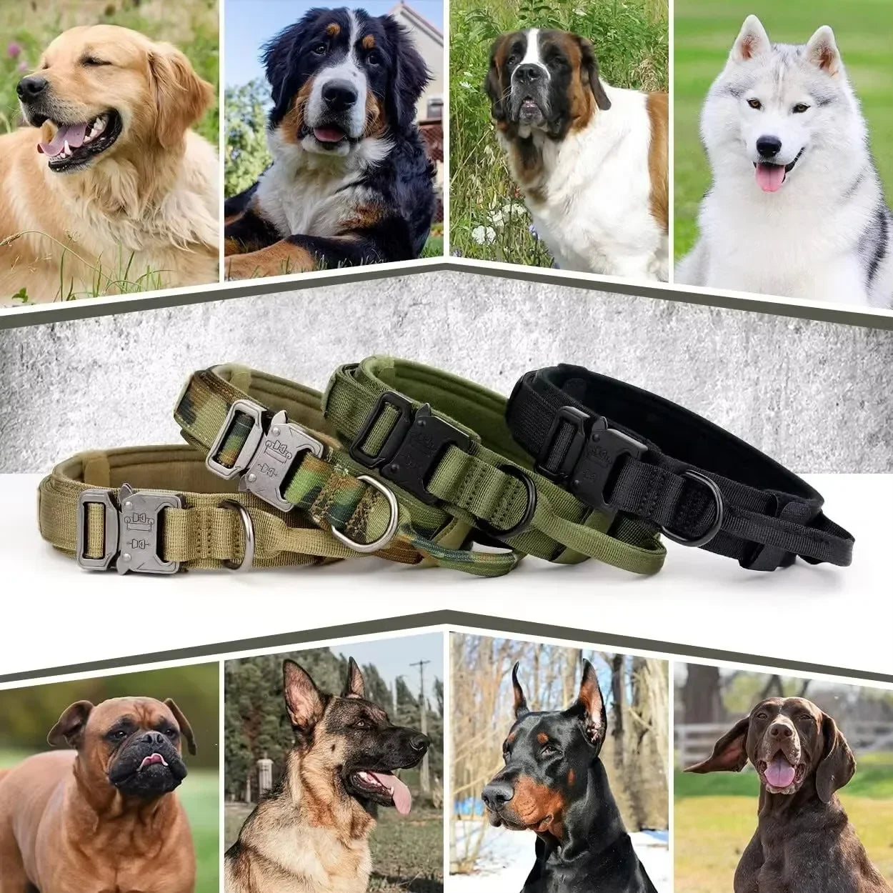 Pet Products Outdoor Tactical Dog Collar Metal Buckle Breathability Nylon Collar Medium And Large Dog Training Neck Collar Dog