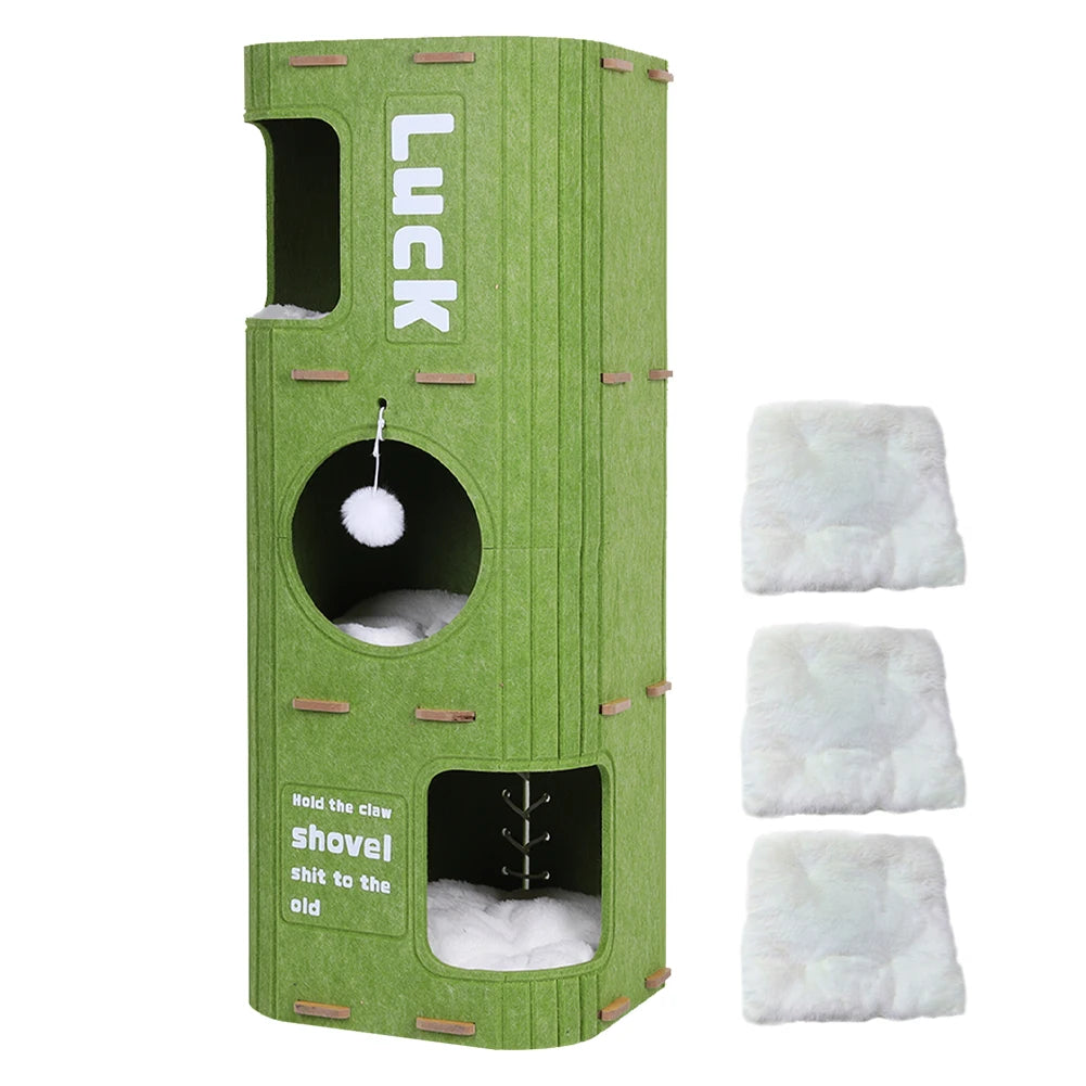 3-Tier Square Cat Climbing Frame Multifunction Integrated Felt Cat Cave Space Saving for Multi-Cat Family Pet Entertain Nest