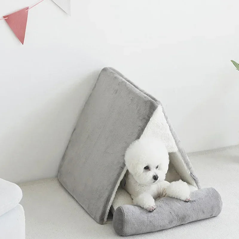 Thickened Insulated Dog House Warm Shelter for Winter Semi-Closed Pet Nest with Cushion Puppy Kitten Tent Winter Kennel