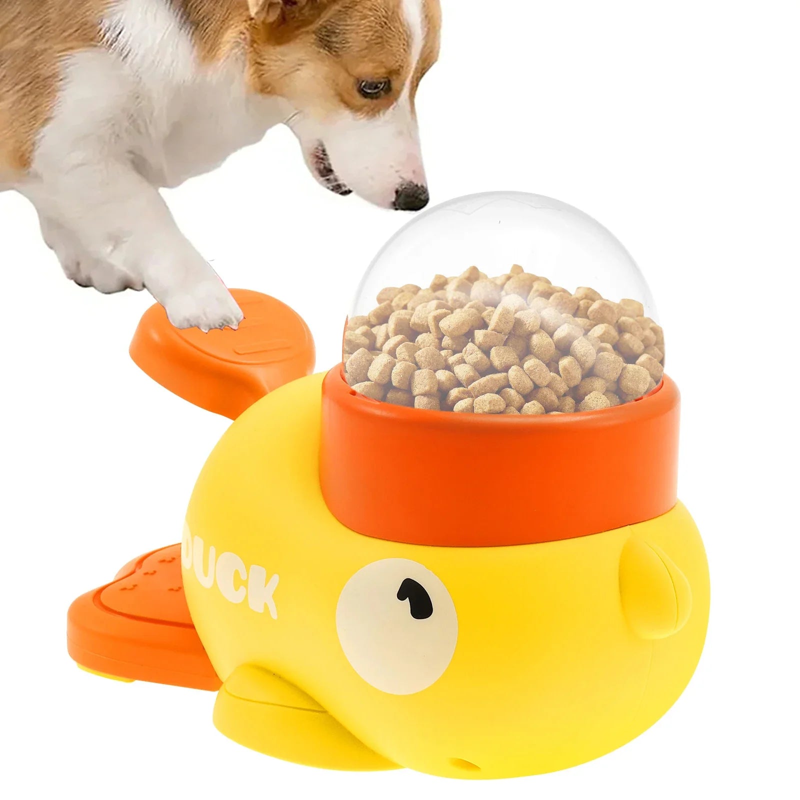 Automatic Dog Feeder Toy Little Yellow Duck Pet Interactive Slow Feeder Intelligence Food Dispenser Training Cat Dog Toy