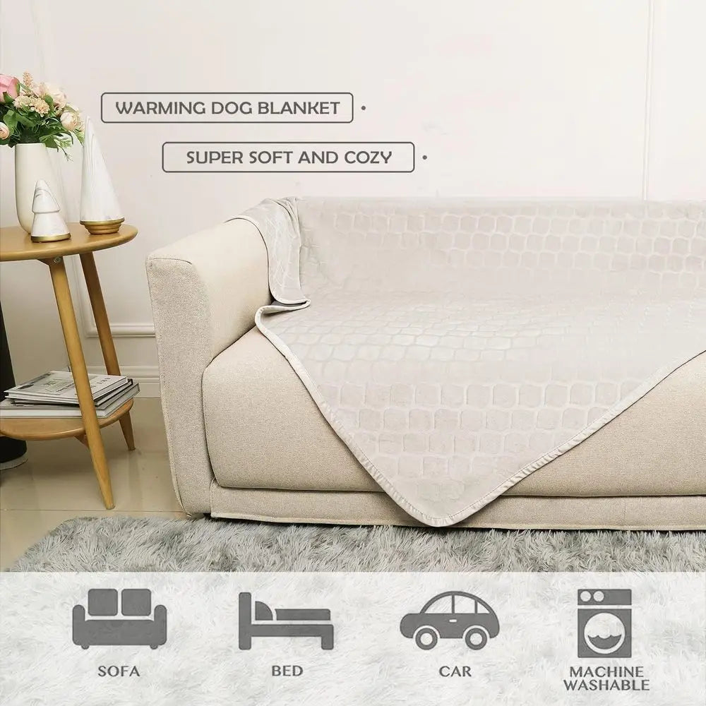 Cozy Moroccan Velvet Dog Blanket - Waterproof & Plush Pet Throw for Couch (82x102 inches, Cream & Sand)