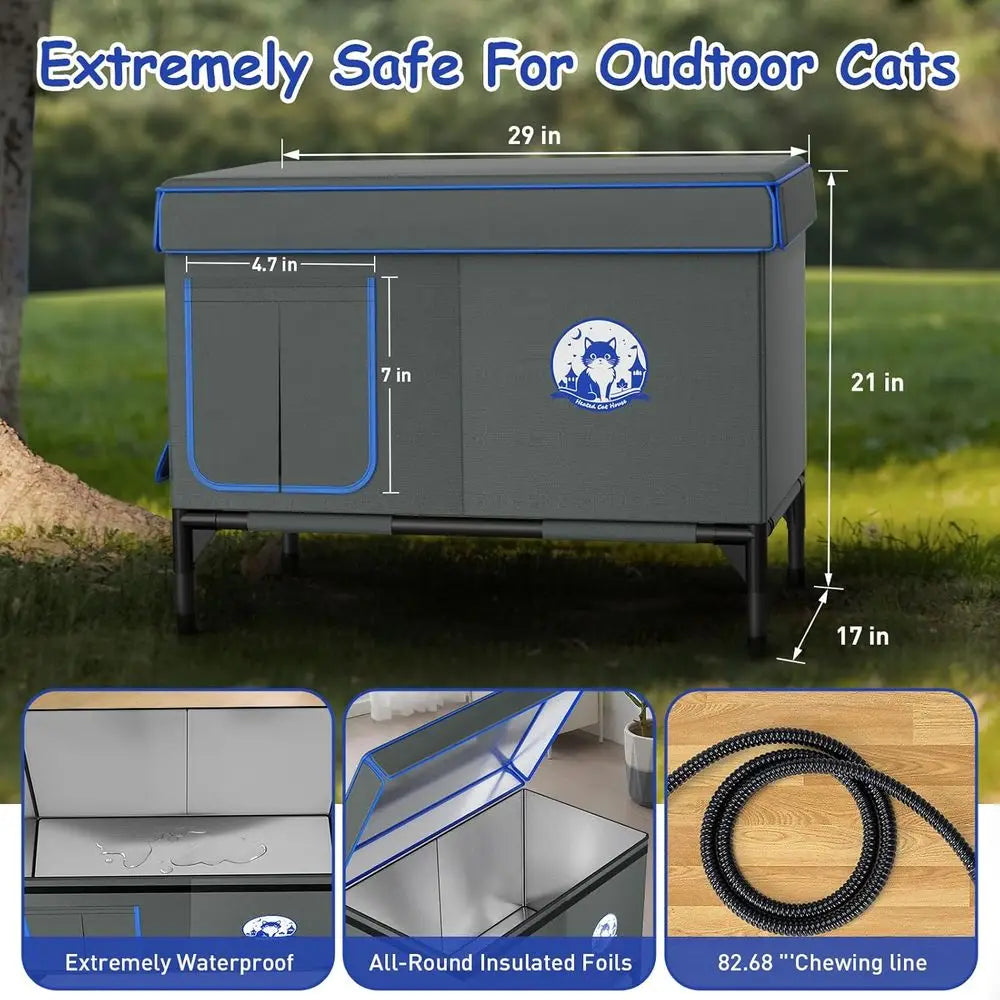 Large Waterproof Winter Cat House with Escape Door and Heating Pad, Insulated XXL Shelter for Outdoor Cats and Small Dogs