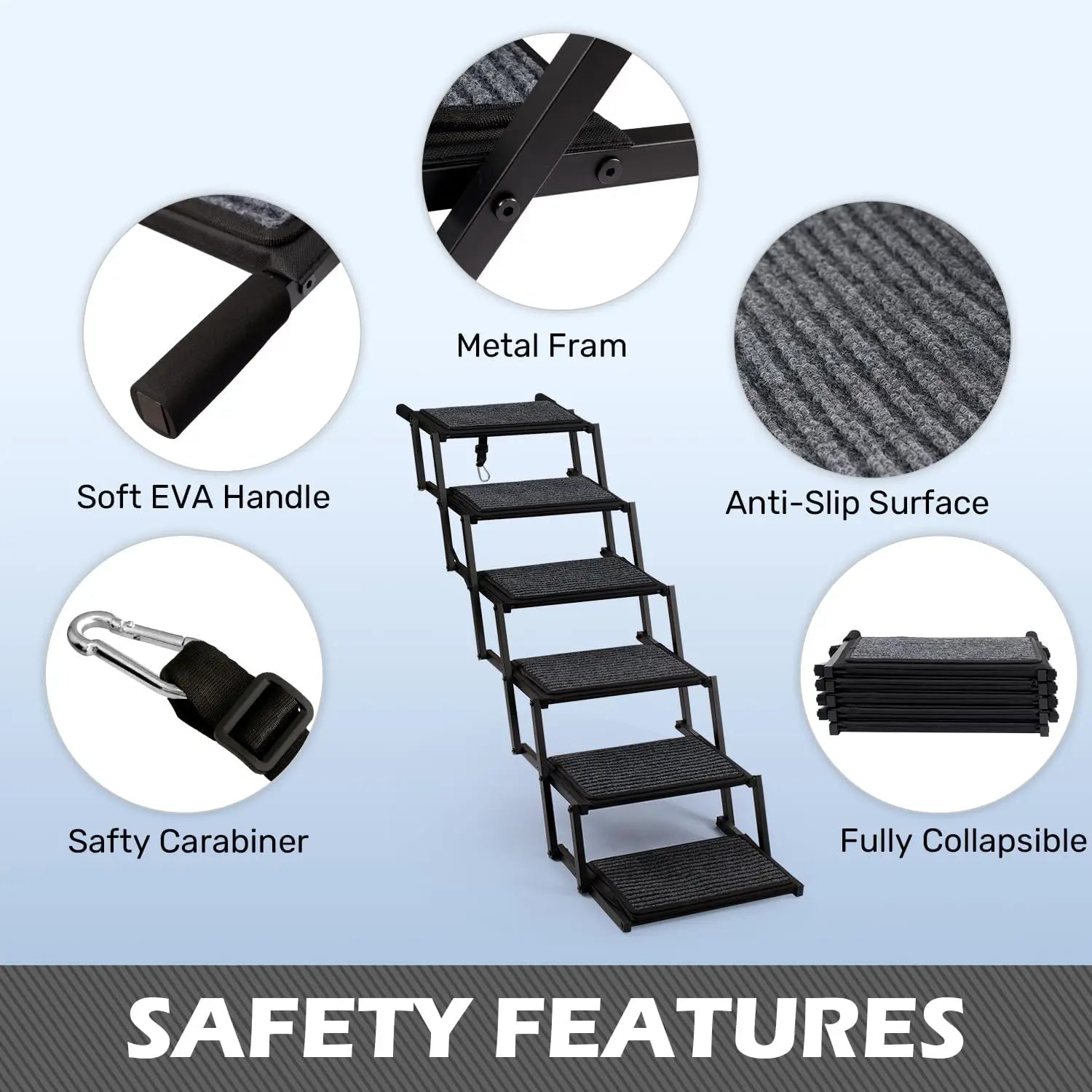 Foldable Pet Stairs for Large Dogs - 6 Steps, Non-Slip Rug Surface, Holds Up to 250lbs, Lightweight Dog Ramp for Car Truck SUV