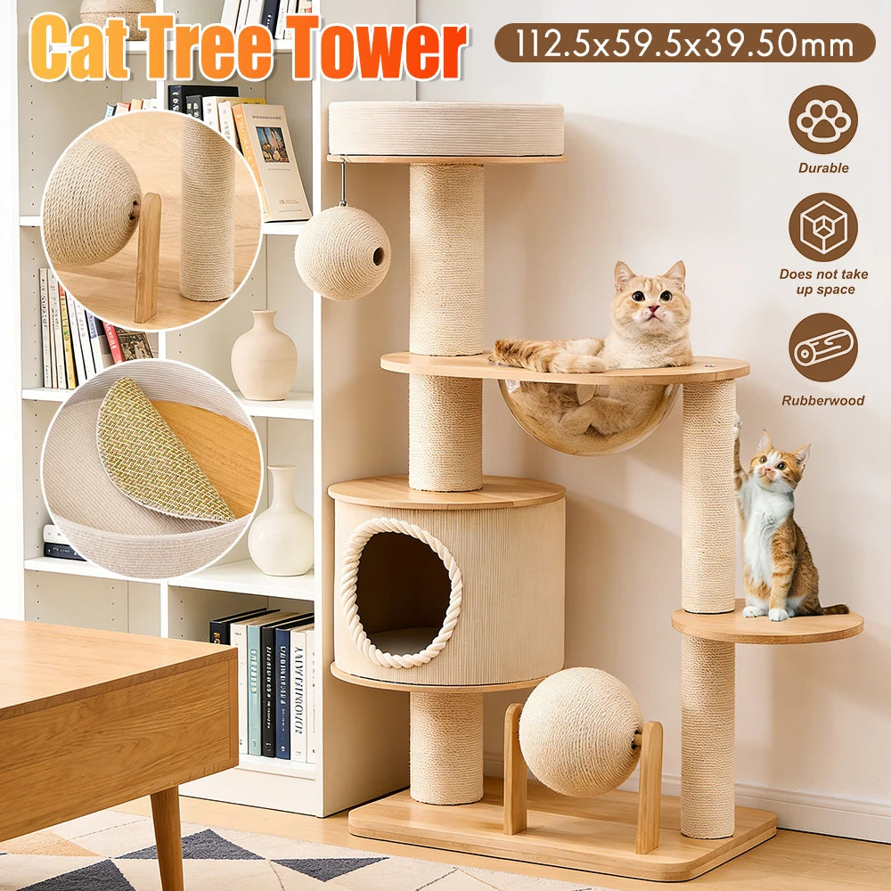 Cat Jumping Platform Multi Level Climbing Frame Wear Resist Breathable Scratching Post Integrated Nest Tree Tower Pet Supplies
