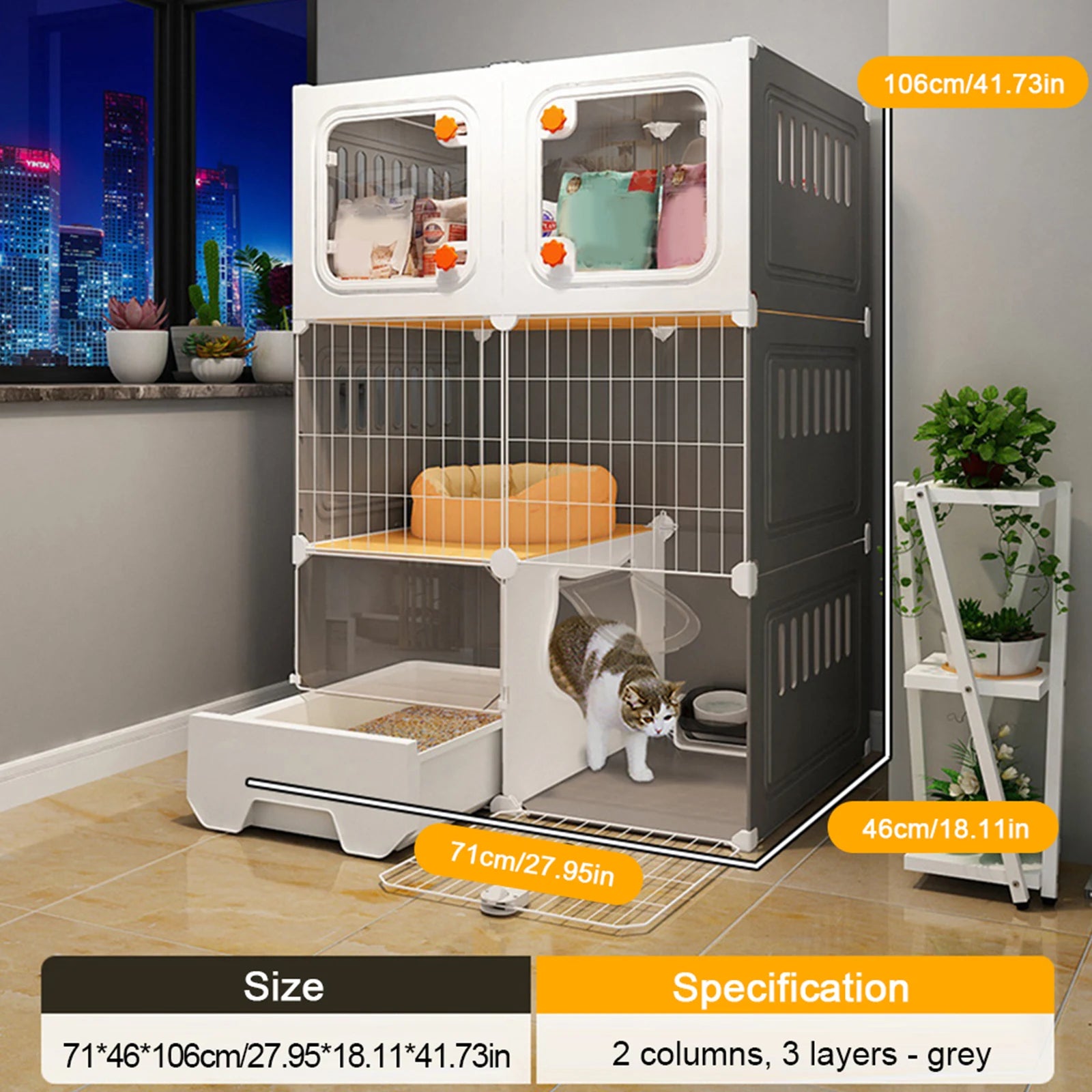 Integrated Cat House with Cat Bed Household Indoor Cage Scratcher DIY Metal Wire Cat Kennel Cats Litter Box for Cats Villa