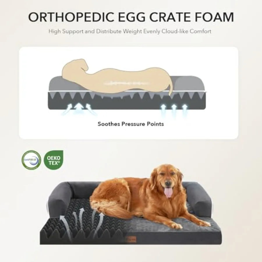 Orthopedic XXL Dog Bed Waterproof Egg Crate Foam Extra Large Pet Bed for All Breed Sized Dogs 53x42 Inch Washable with Removabl