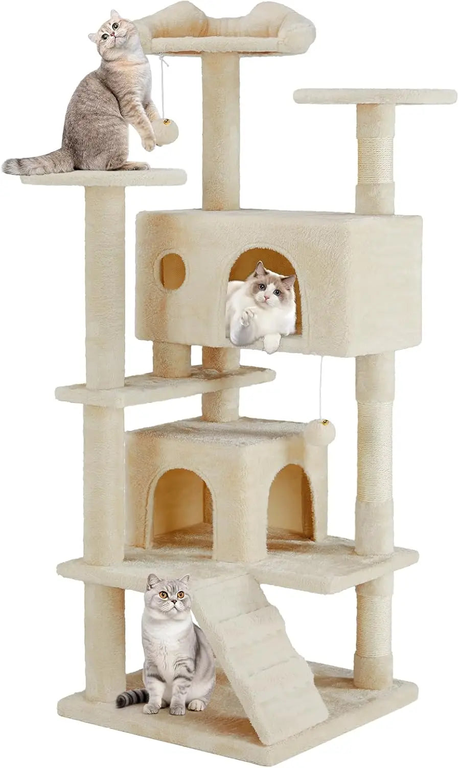 Cat Tree 54 Inch, Multi-Level Cat Tower with Condo, Perches, Sisal Scratching Posts and Climbing Ladder, Pet Play Toy Balls