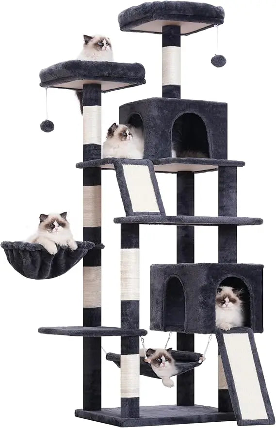 71 Inches Tall Multi-Level Cat Tower for Large Cats, Sturdy Indoor Cat Tree with 2 Scratching Boards