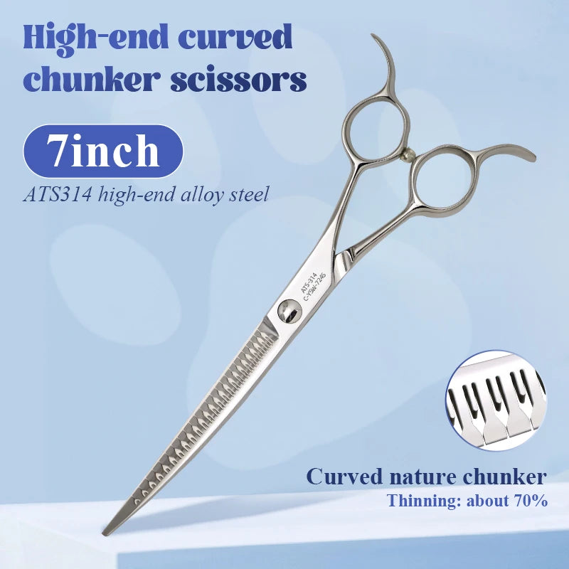 Crane 7 Inch Pet Grooming Magic Scissors Trimming and Hairdressing Dogs Beauty Curved Chunker Shears ATS-314 Steel 50/75% Rate