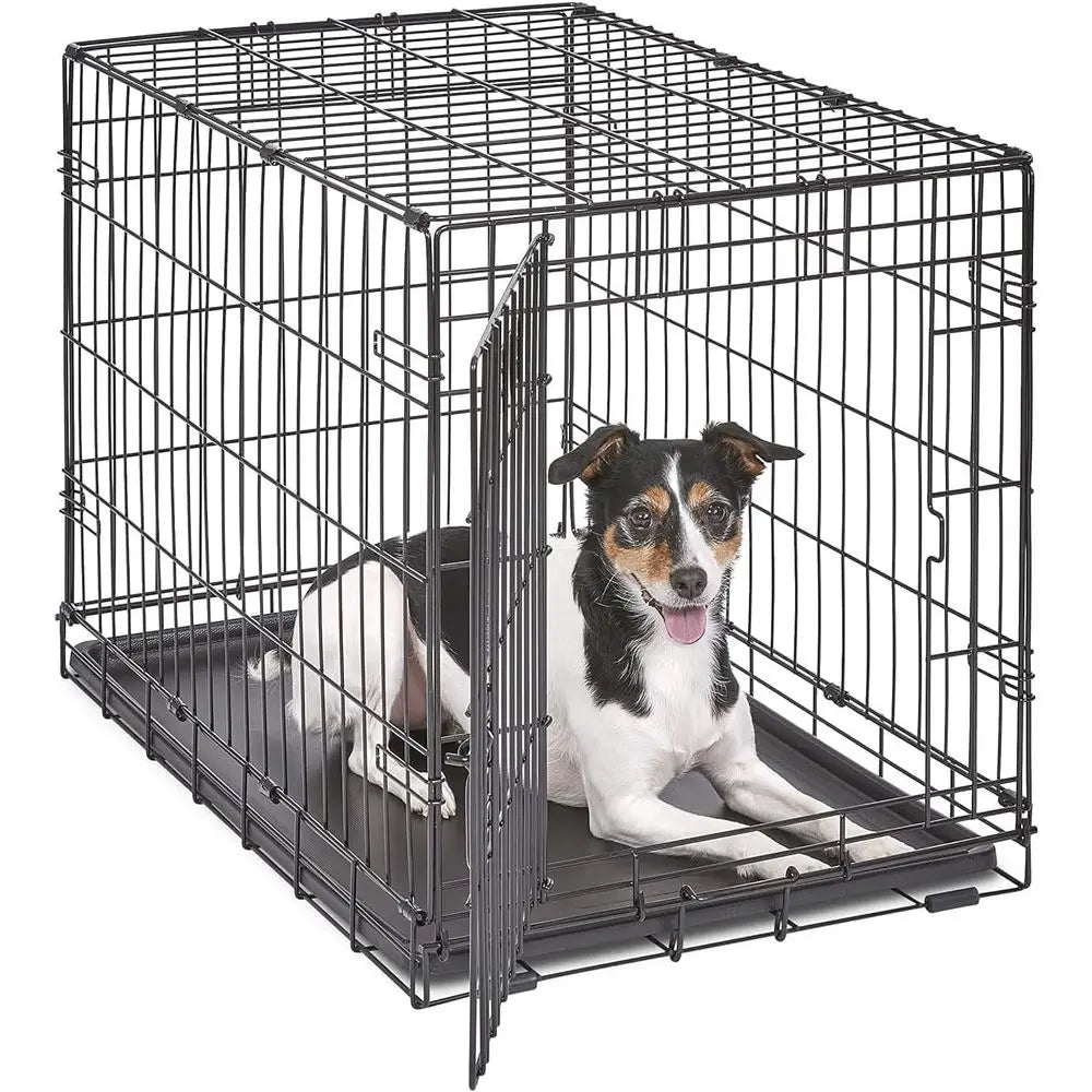 30-Inch Medium-Breed Dog Crate, 21-40 lbs, Single Door with Divider, Leak-Proof Tray, Portable and Easy Assembly