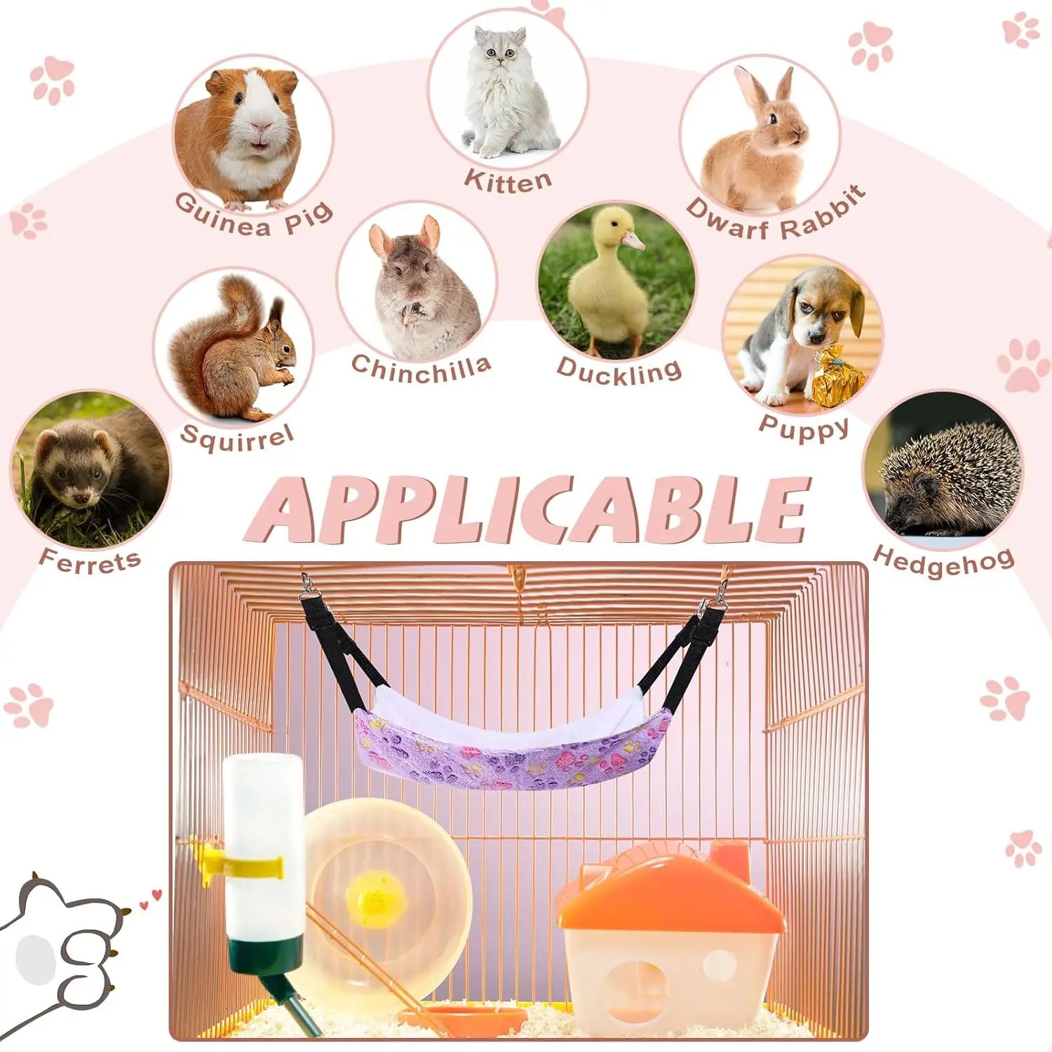 4 Pcs Cat Hammock for Cage Hanging Soft Pet Hammock Bed with Adjustable Straps and Metal Hooks Double Sided Bed for Large