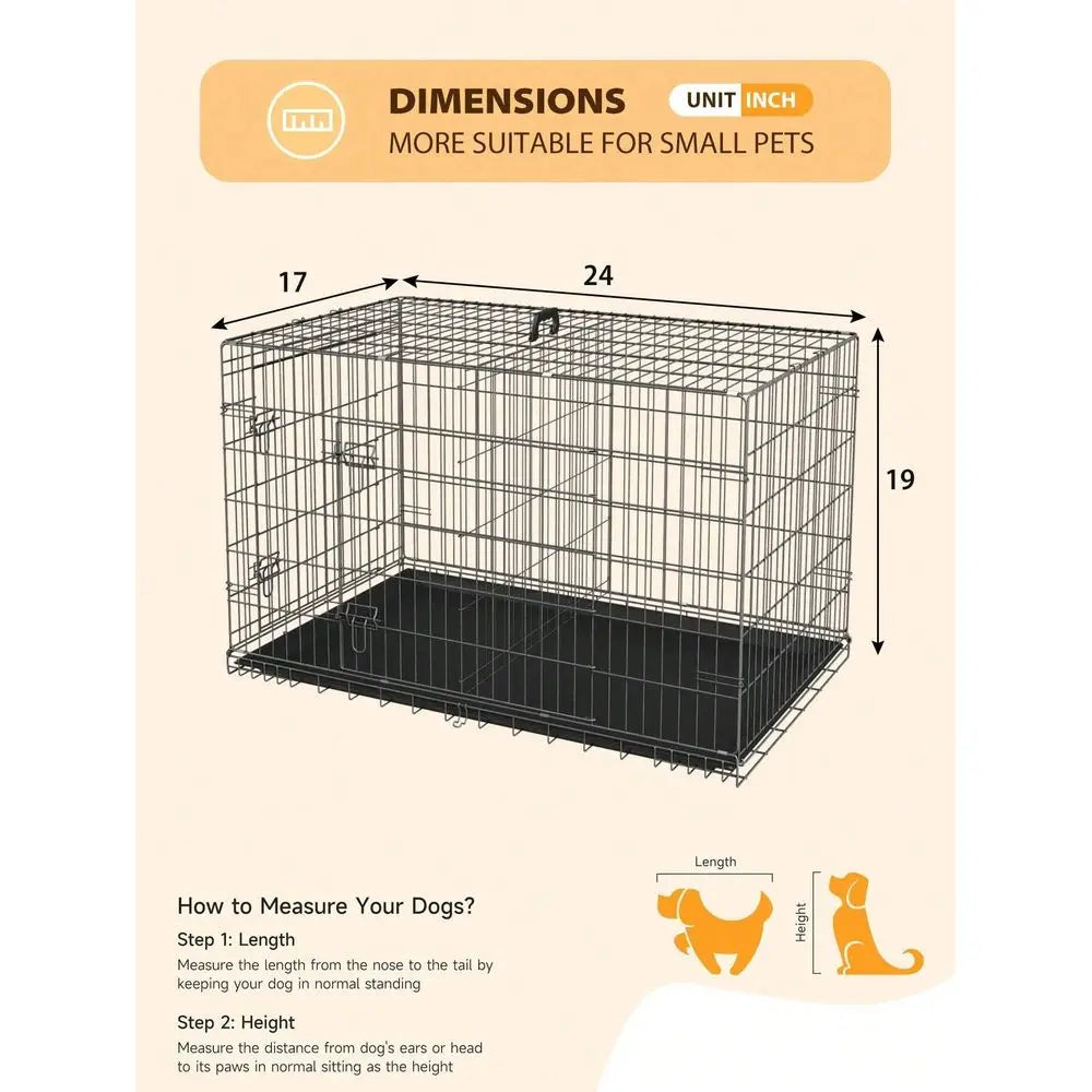 Dog 24 30 36 42 48 Crate Dog Cage Dog Kennel Metal Wire DoubleDoor Folding Pet Animal Pet Cage With Plastic Tray And Handle