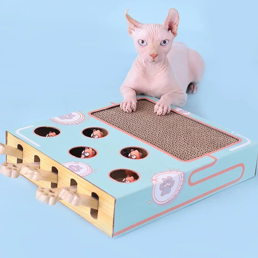 Educational Cat Hit Gophers Funny Cat Game Box Maze Interactive  Cat Stick 3 in 1 Cat Toy Chase Hunt Mouse With Scratcher